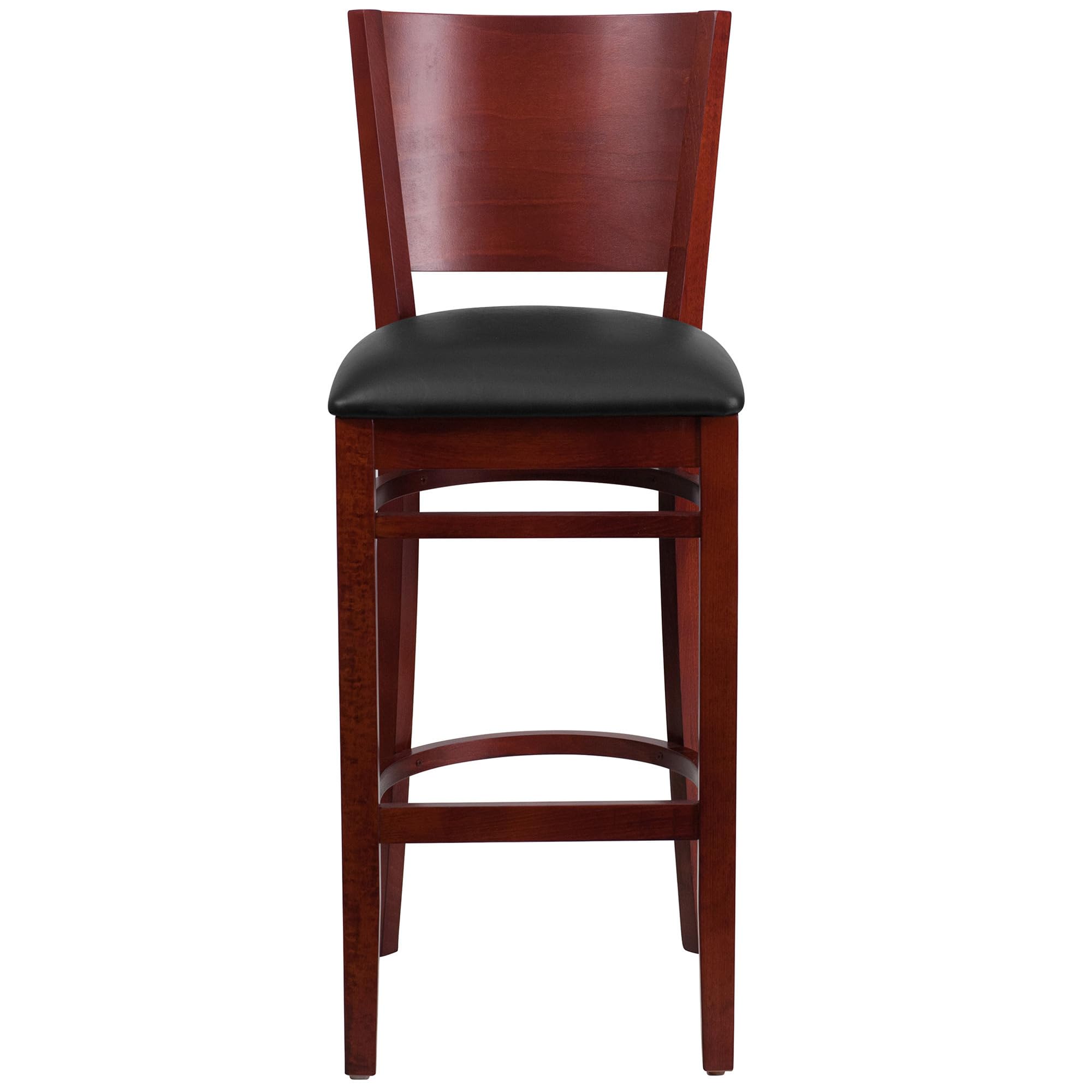 Flash Furniture Lacey Series Solid Back Mahogany Wood Restaurant Barstool - Black Vinyl Seat
