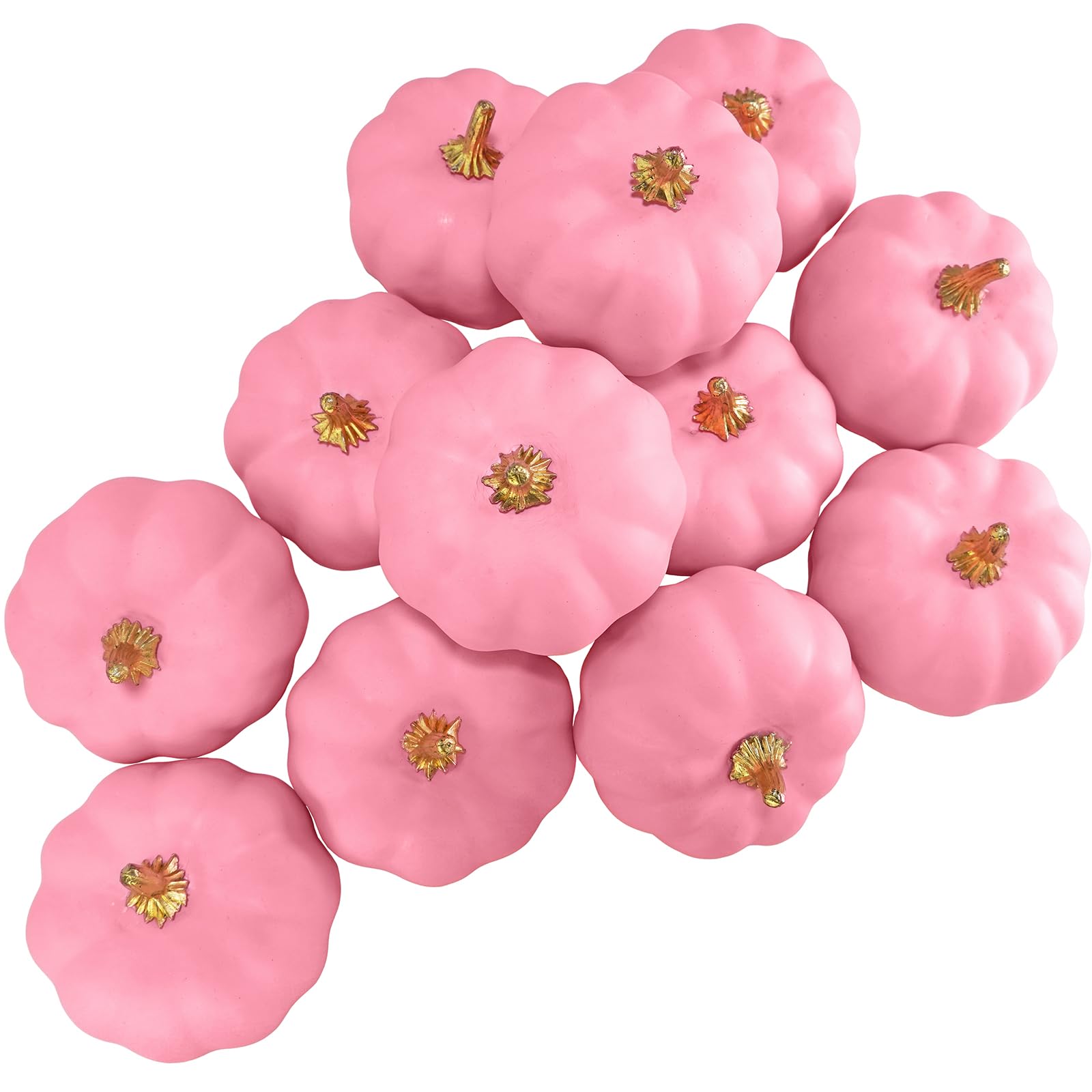 Winlyn 12 Pcs Small Artificial Pumpkins Pink Faux Pumpkins Decorative Pumpkins Pink Foam Pumpkins for Fall Wedding Halloween Tha