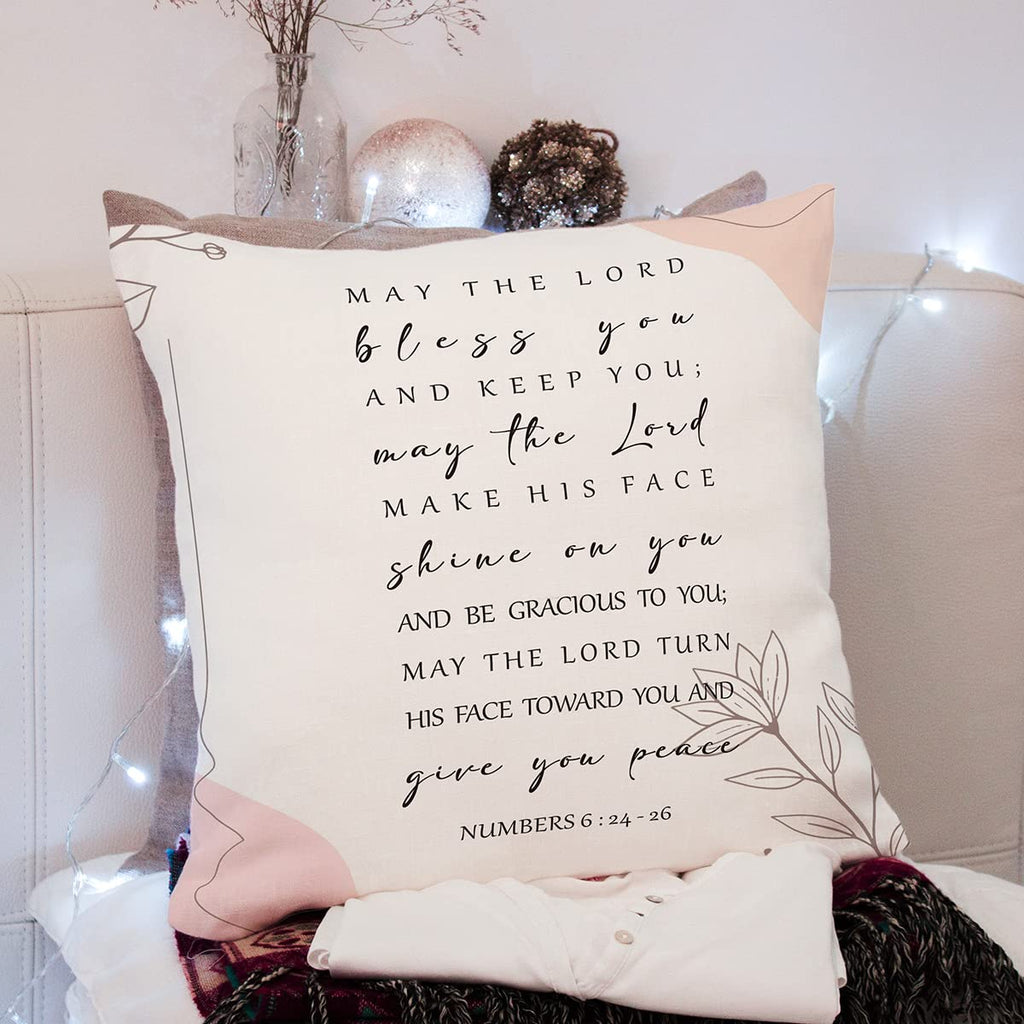 Kongmotree Bible Verse Pillow Cover, Numbers 6:24-26, Scripture Art Pillow Case For Farmhouse Home Office Bedroom Living Room Po