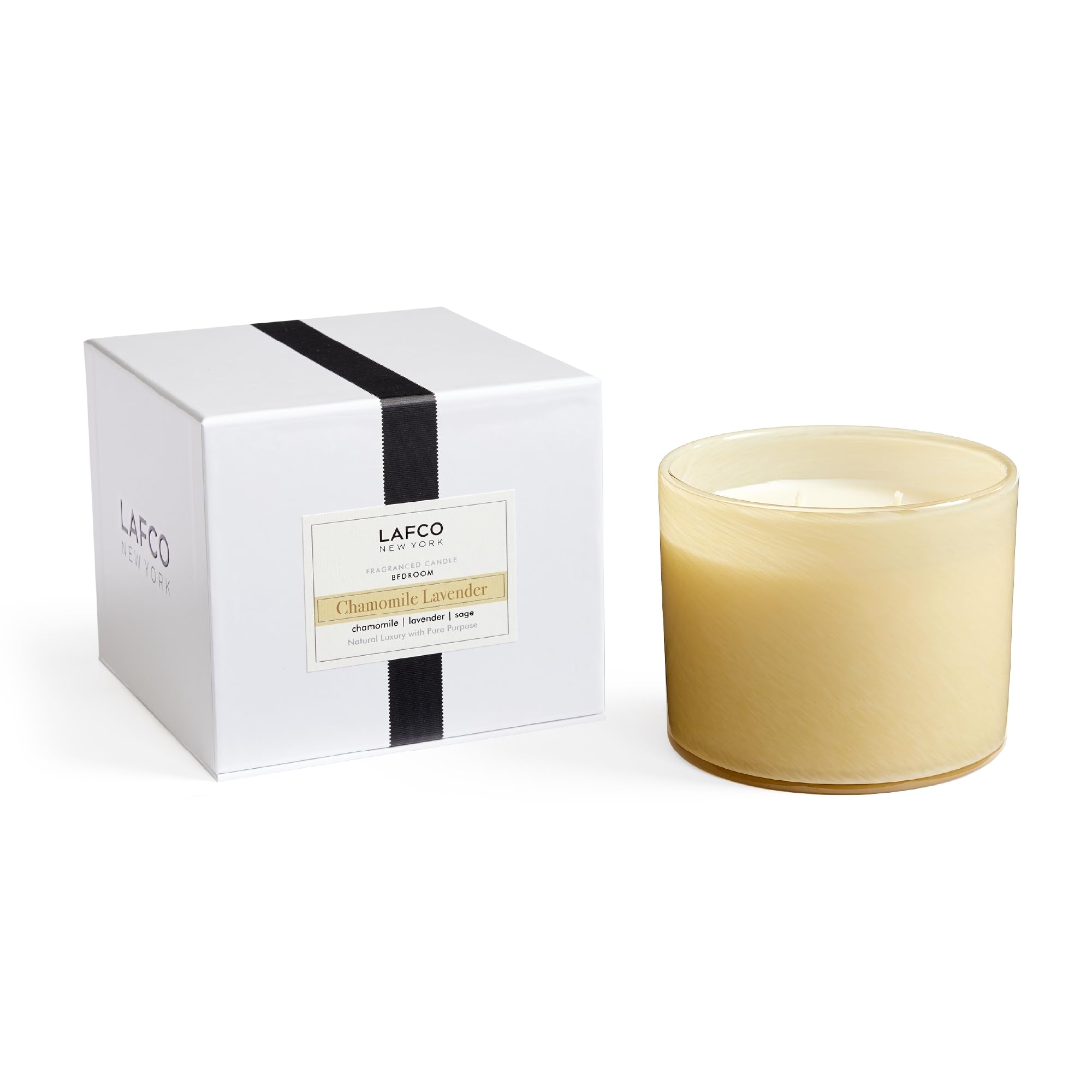 LAFCO New York 3-Wick Candle, Chamomile Lavender - 30 oz - 120-Hour Burn Time - Reusable, Hand Blown Glass Vessel - Made in The 