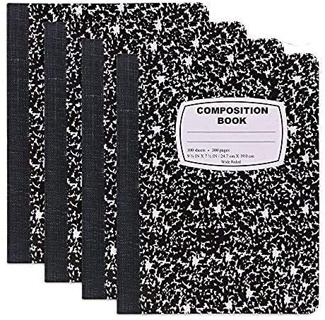 Emraw Black & White Marble Style Cover Composition Book With 100 Sheets Of Wide Ruled White Paper (12 Pack)