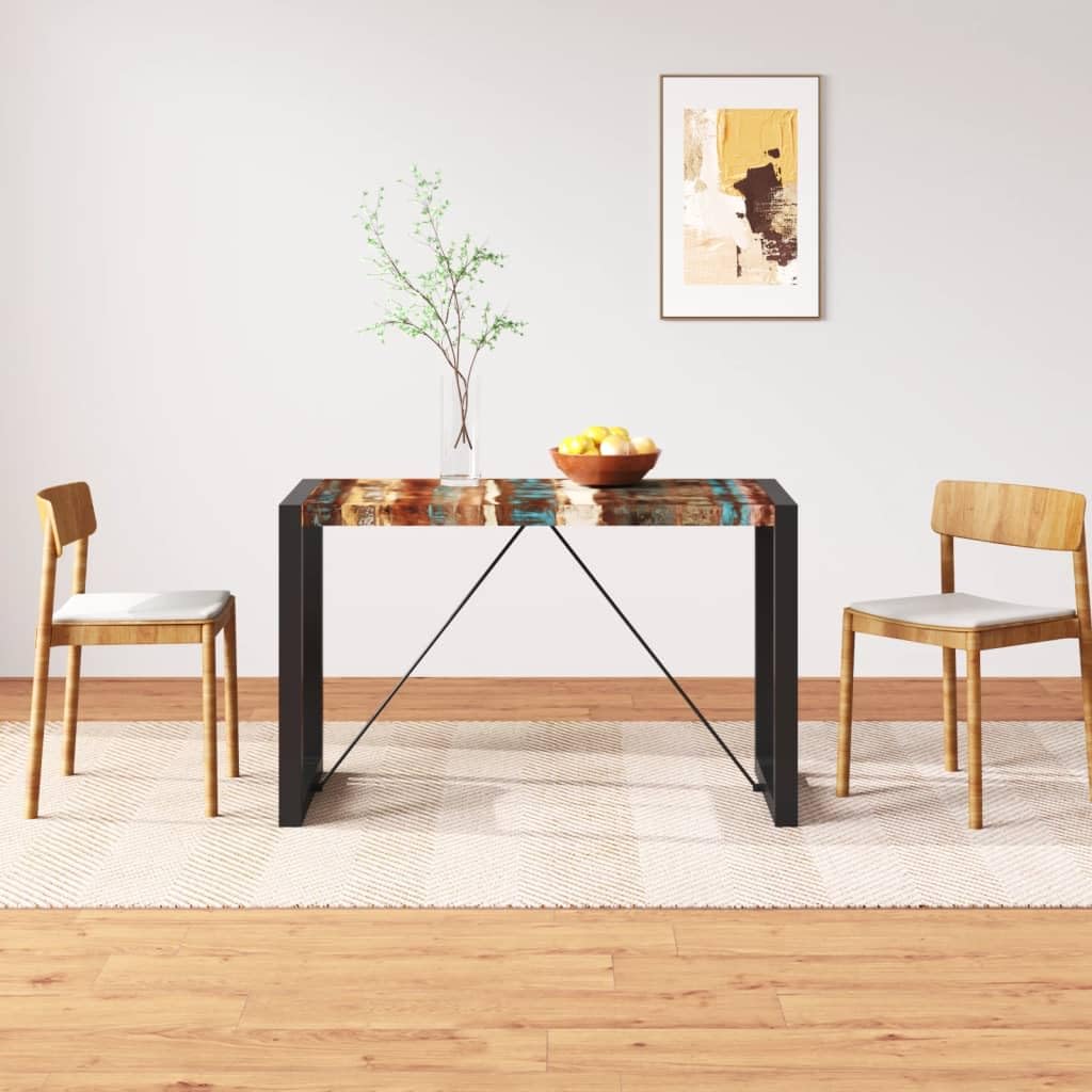 vidaXL 47.2&quot; Solid Reclaimed Wood Dining Table with Powder-Coated Steel Legs - Unique, Eco-Friendly, Easy Assembly, Industrial Style Kitchen Furniture