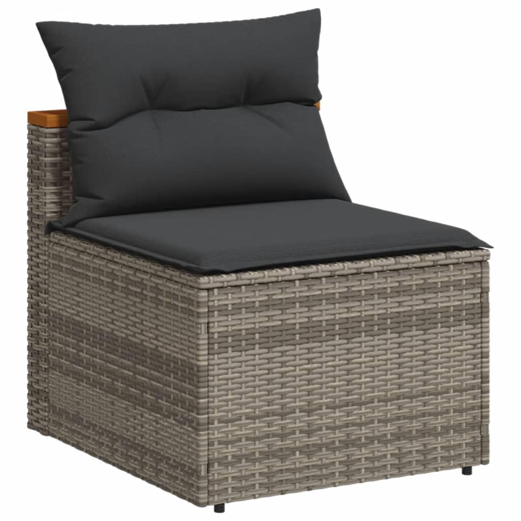 vidaXL Outdoor Patio Sofas 2 Pcs - Gray PE Rattan Armless Chairs with Cushions, Modular Seating for Garden/Deck
