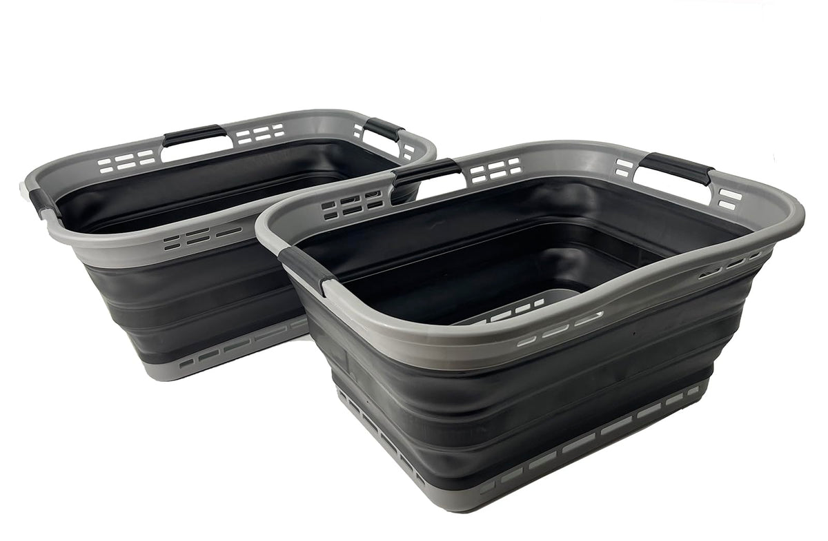 SAMMART Set of 2 Collapsible Plastic Storage Basket  Foldable Pop Up Storage Container  Portable Laundry Organizer  Space Sav