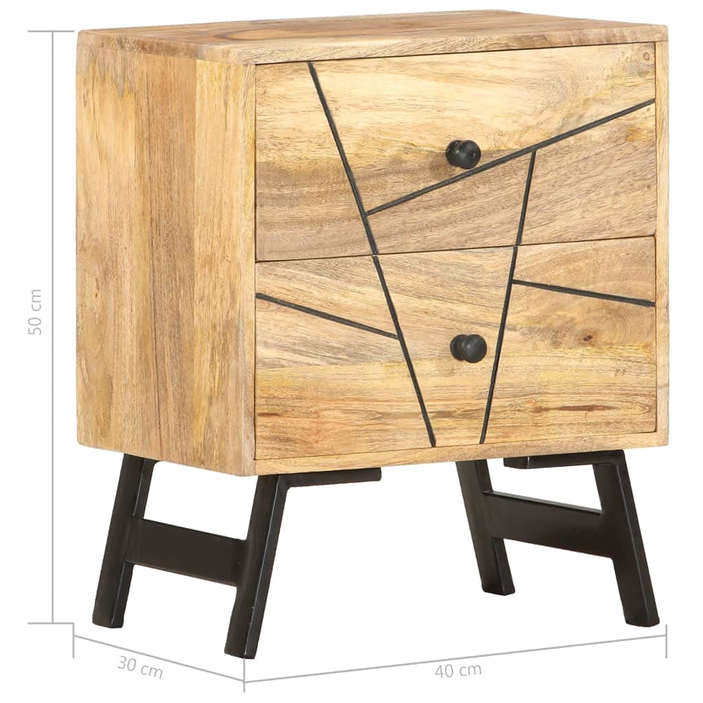 vidaXL Solid Mango Wood Nightstand with Two Drawers - Rustic Charm with a Refined Look, Economical Storage, Easy Assembly.
