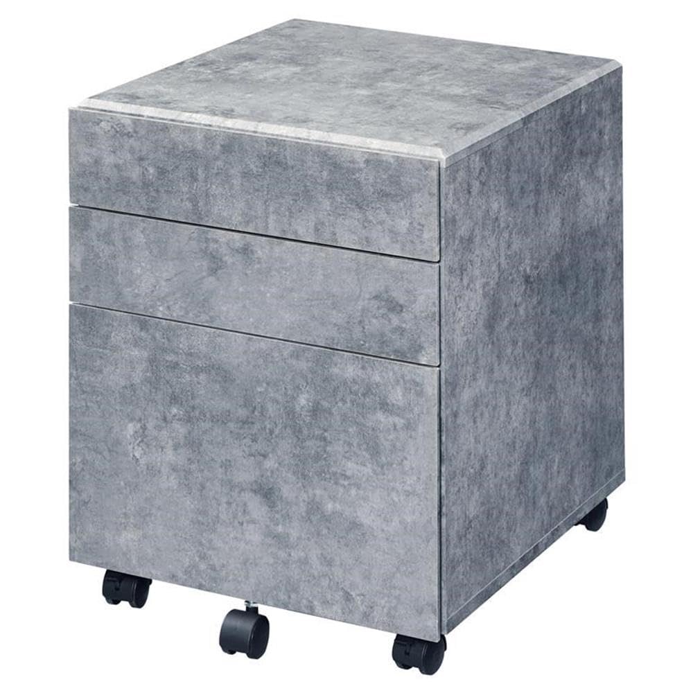 Acme Jurgen Wooden File Cabinet with 3 Drawers in Faux Concrete and Silver