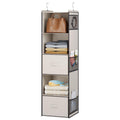 Youdenova Hanging Closet Organizer, 5 Tier Hanging Closet Shelves With 6 Side Pockets And 2 Drawers, Beige