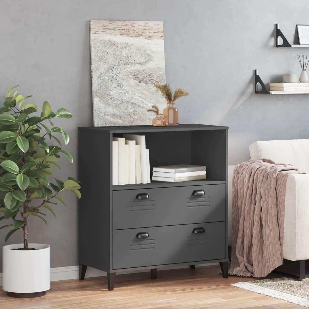 vidaXL Solid Wood Pine Bookcase - Storage Rack/Display Shelf with Drawers in Anthracite Gray, Industrial Style for Home/Office