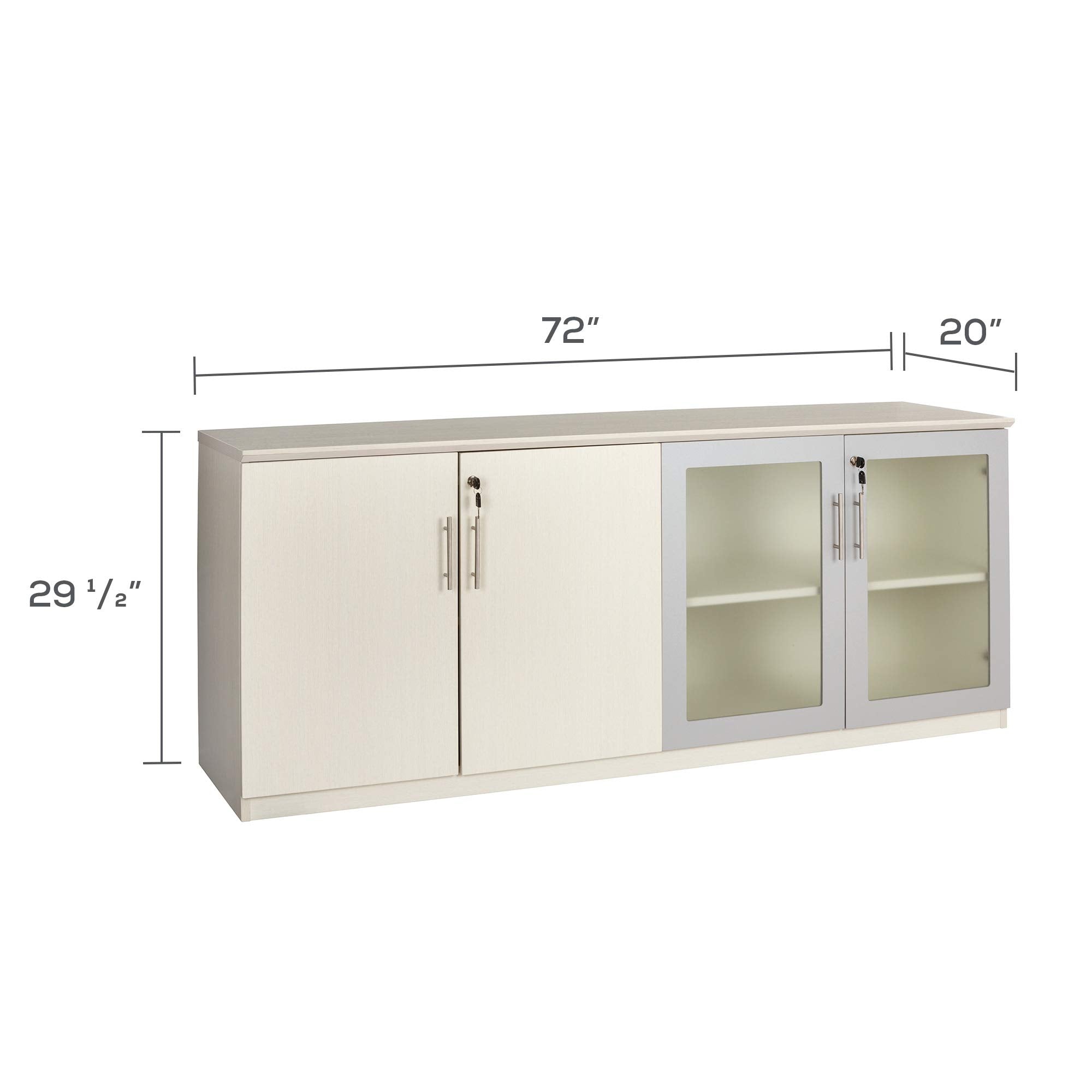 Mayline Mvlctss Medina Low Wall Cabinet With Wood And Glass Doors, 72'W, Textured Sea Salt Laminate
