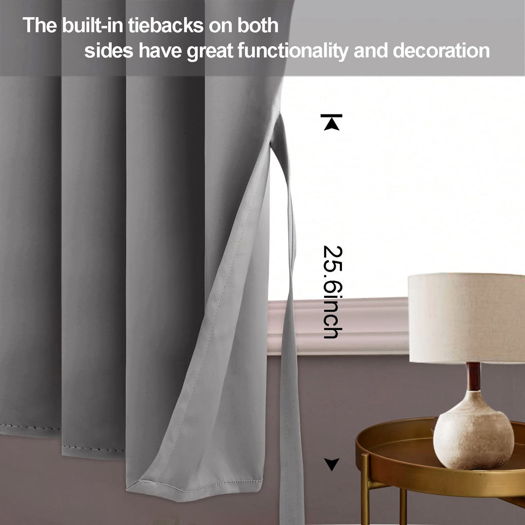 Jiuzhen Blackout Curtains With Tiebacks - Thermal Insulated, Light Blocking And Noise Reducing Grommet Curtain Drapes For Bedroom And Living Room, Set Of 2 Panels, 42 X 63 Inch Length, Light Grey