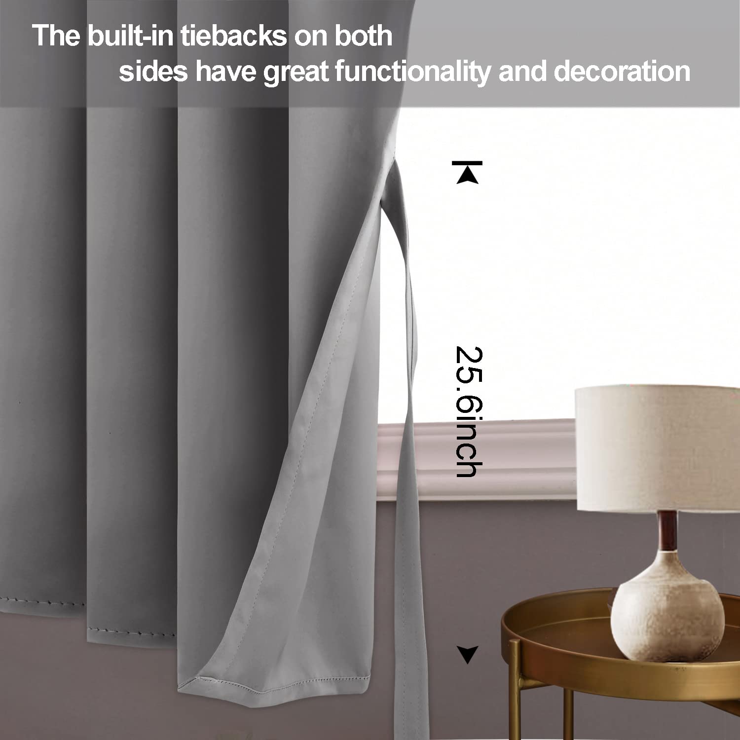 Jiuzhen Blackout Curtains With Tiebacks - Thermal Insulated, Light Blocking And Noise Reducing Grommet Curtain Drapes For Bedroom And Living Room, Set Of 2 Panels, 42 X 63 Inch Length, Light Grey