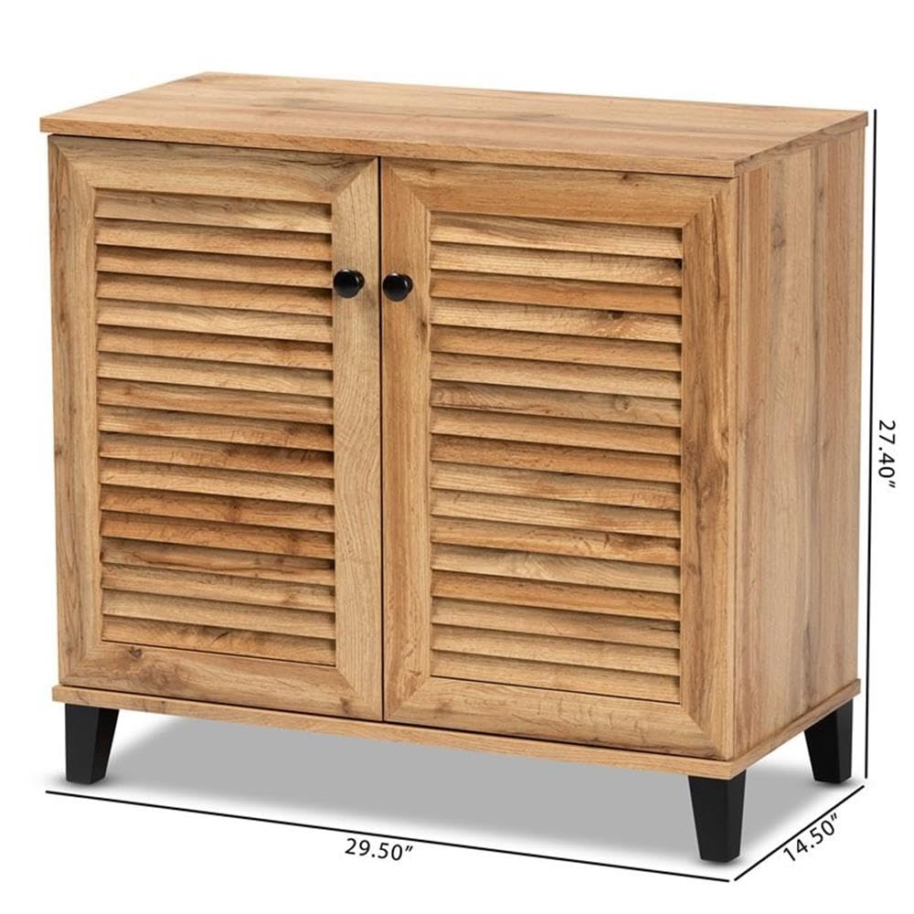 Baxton Studio Coolidge Modern and Contemporary Oak Brown Finished Wood 2-Door Shoe Storage Cabinet