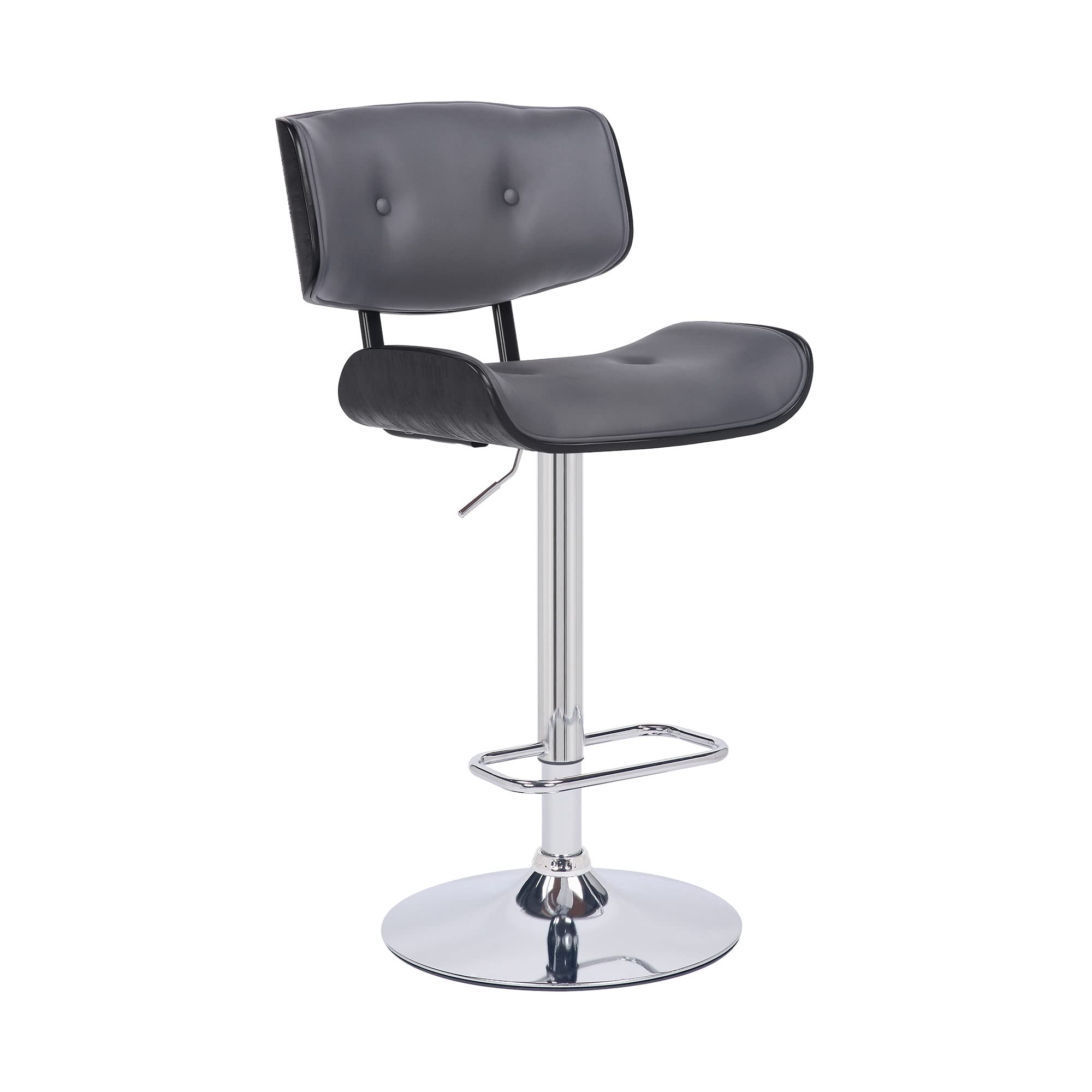 HomeRoots Wood, Metal, Foam Faux Leather Adjustable Gray Tufted Faux Leather Black and Chrome Swivel Barstool.