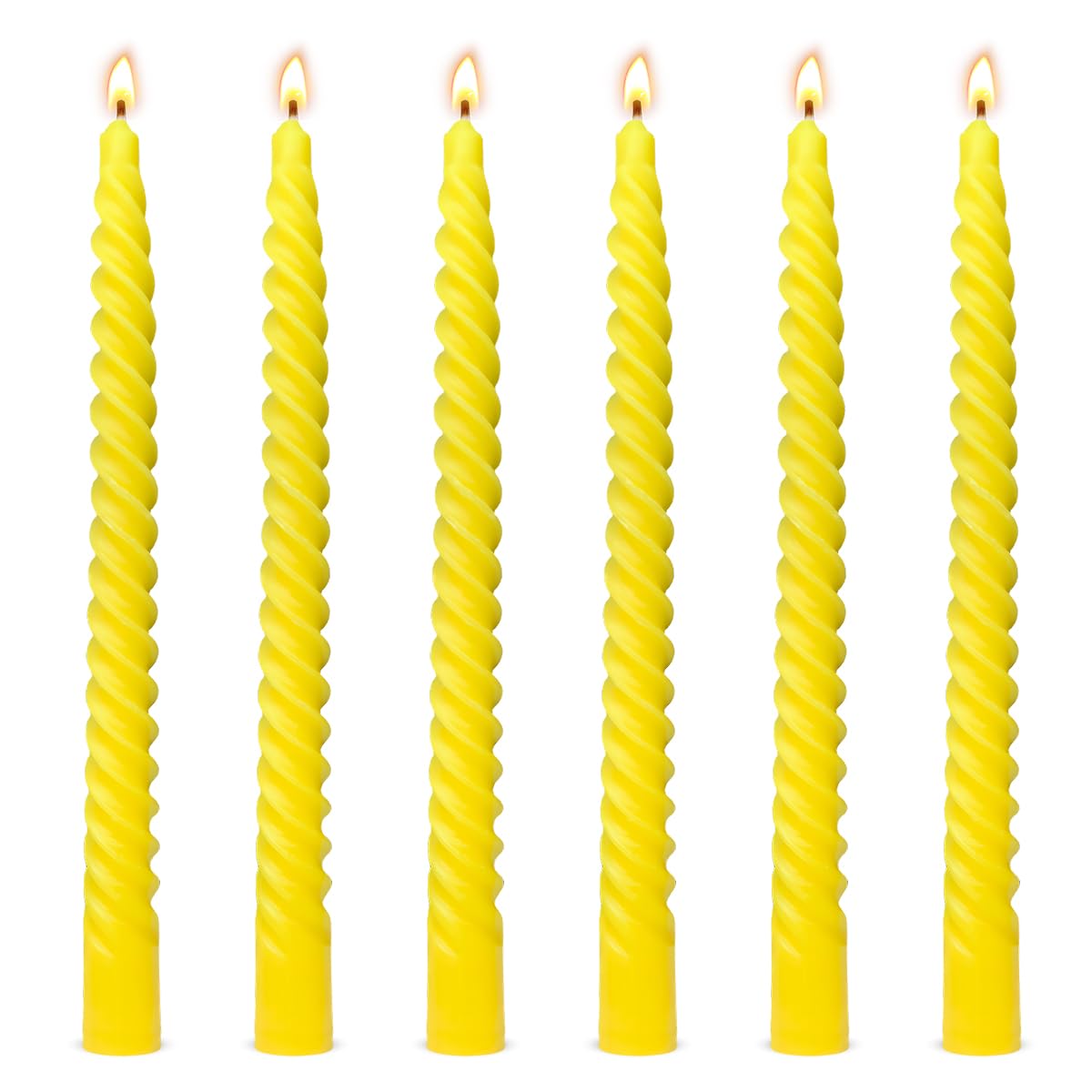 6 Pack 10 Inch Yellow Spiral Taper Candles for Summer Spring Home Decoration, Unscented Dripless Twisted Candlesticks for Dinner