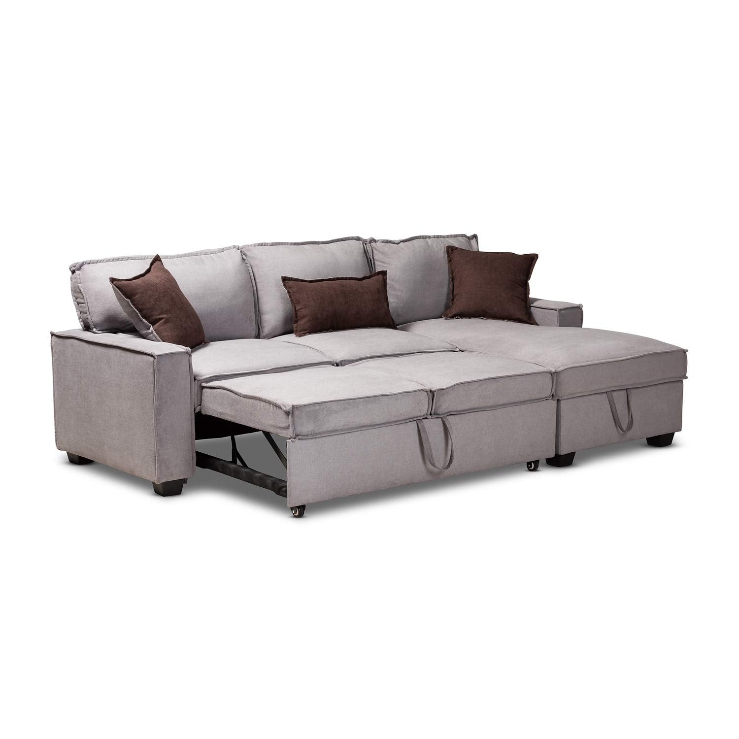 Baxton Studio Emile Storage Sectional Sofa with Pull-Out Bed - Thumbnail 2
