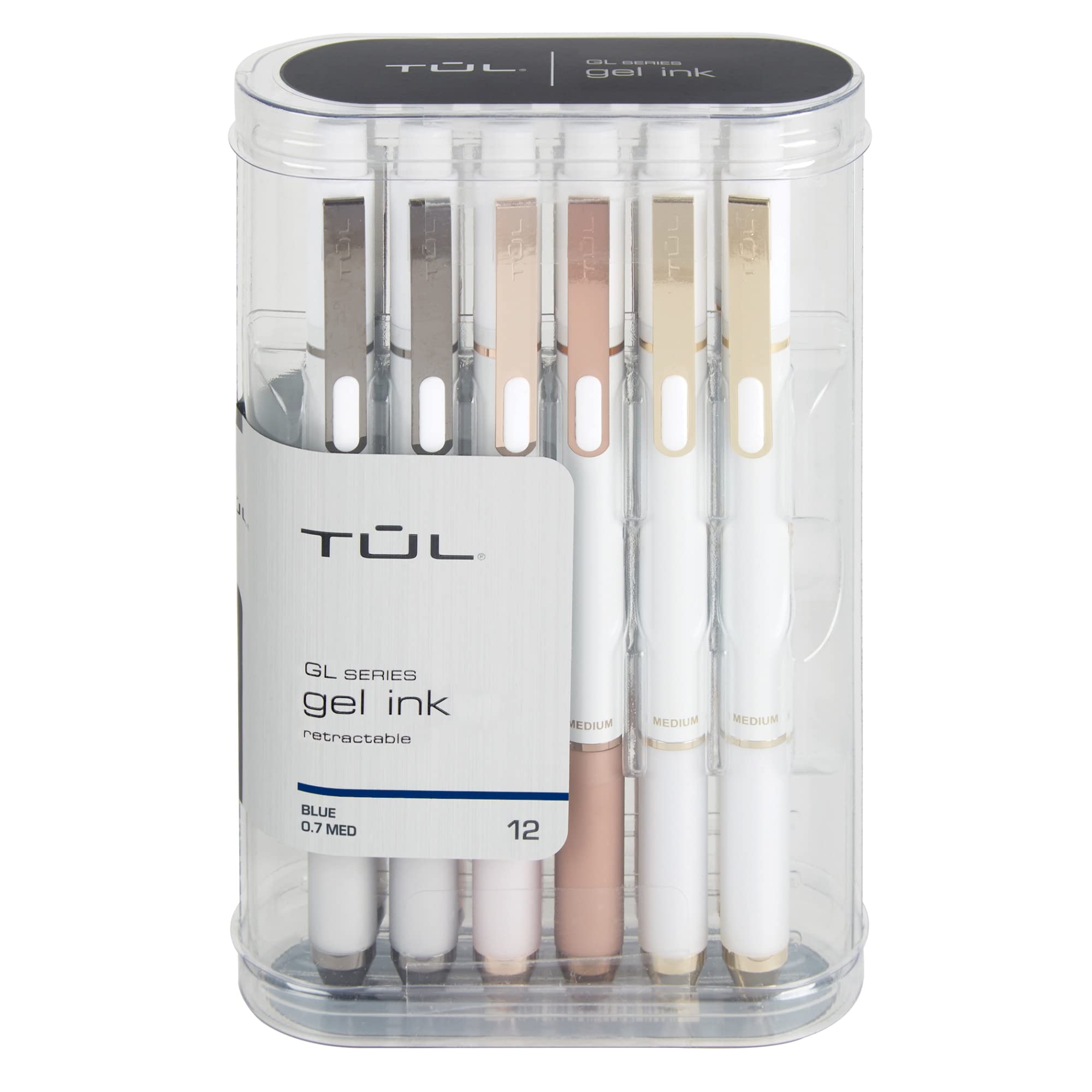 Tul Gl Series Retractable Gel Pens, Medium Point, 0.7 Mm, Pearl White Barrel, Blue Ink, Pack Of 12 Pens