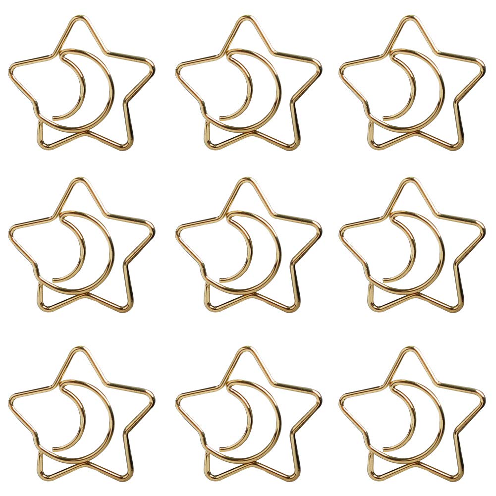 Hwaqhdyl 50 Pcs Creative Metal Moon And Star Shape Paper Clip Special-Shaped Electroplating Invisible Pin For Office Document Fi