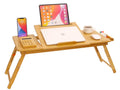 Laptop Desk For Bed, Coiwai Bamboo Lap Desk With Tablet Slot Adjustable Height Angle Foldable Storage Drawer Portable Tray Table