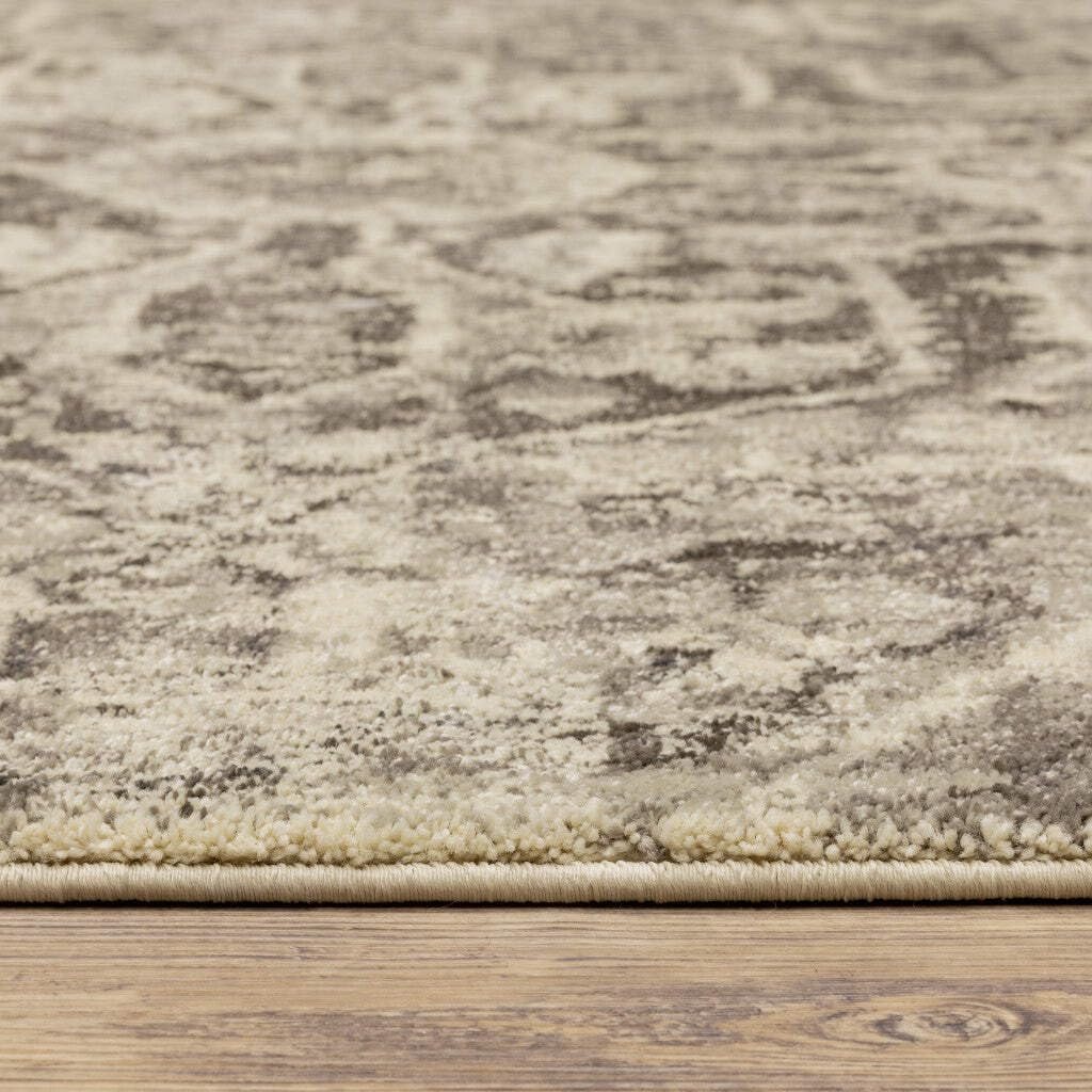 HomeRoots 508844 8 x 11 ft. Gray Ivory & Brown Oriental Power Loom Stain Resistant Rectangle Area Rug
