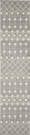 Nourison Grafix Moroccan Grey 2'3' X 7'6' Area Rug, Easy Cleaning, Non Shedding, Bed Room, Living Room, Dining Room, Kitchen (
