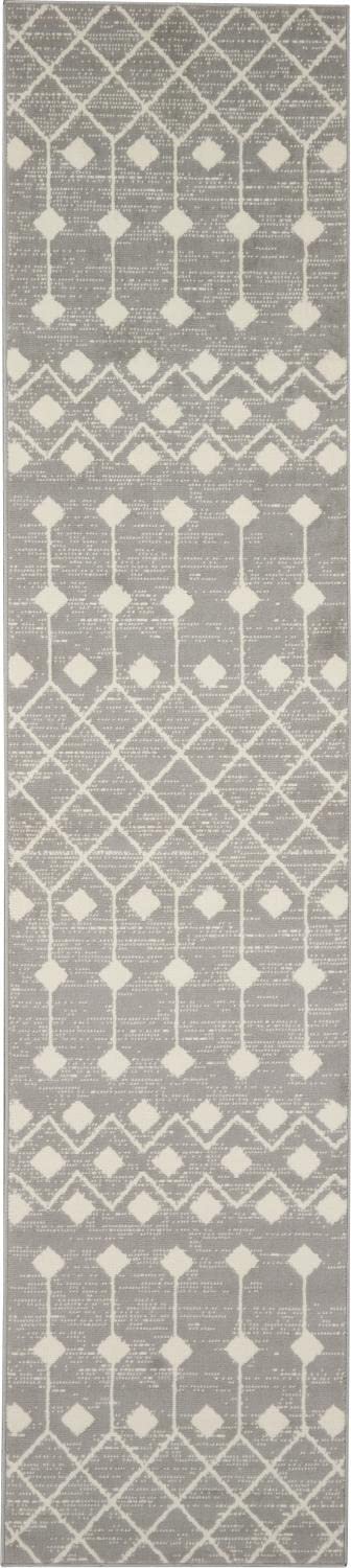 Nourison Grafix Moroccan Grey 2'3' X 7'6' Area Rug, Easy Cleaning, Non Shedding, Bed Room, Living Room, Dining Room, Kitchen (