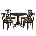 East West Furniture DLKE5-BLK-LC 5 Piece Dinette Set for 4 Includes a Round Dining Table with Dropleaf and 4 Faux Leather Dining Room Chairs, 42x42 Inch, Black