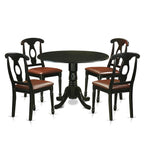 East West Furniture DLKE5-BLK-LC 5 Piece Dinette Set for 4 Includes a Round Dining Table with Dropleaf and 4 Faux Leather Dining Room Chairs, 42x42 Inch, Black