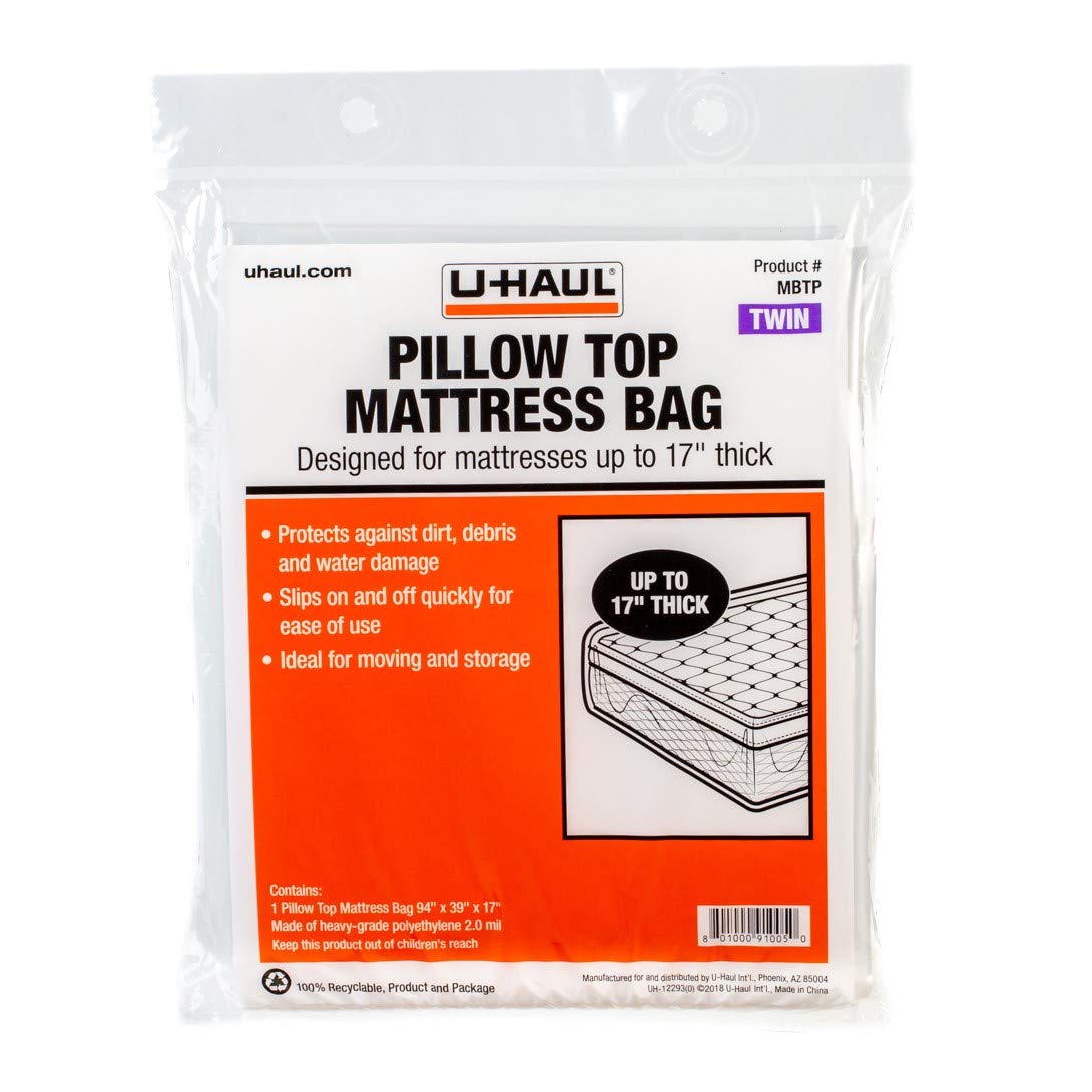 U-Haul Pillow Top Twin Mattress Bag - Moving & Storage Cover For Mattress Or Box Spring - 94    X 39    X 17