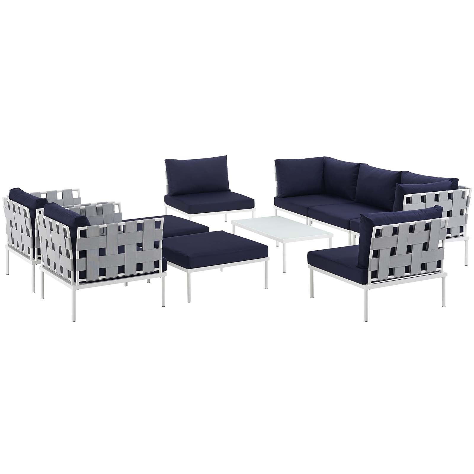 Modway Harmony 10 Piece Outdoor Patio Aluminum Sectional Sofa Set In White Navy
