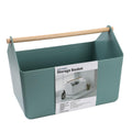 BLUE GINKGO Large Storage Basket - Plastic Caddy with Wooden Handle for Bathroom, Pantry, or Cleaning Supplies (Pink)