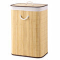 Bamboo Laundry Hamper with Lid, Foldable Clothes Basket with Lid Liner Rope Handles, Metal Frame, 15.7 x 11.8 x 23.6 in Storage 