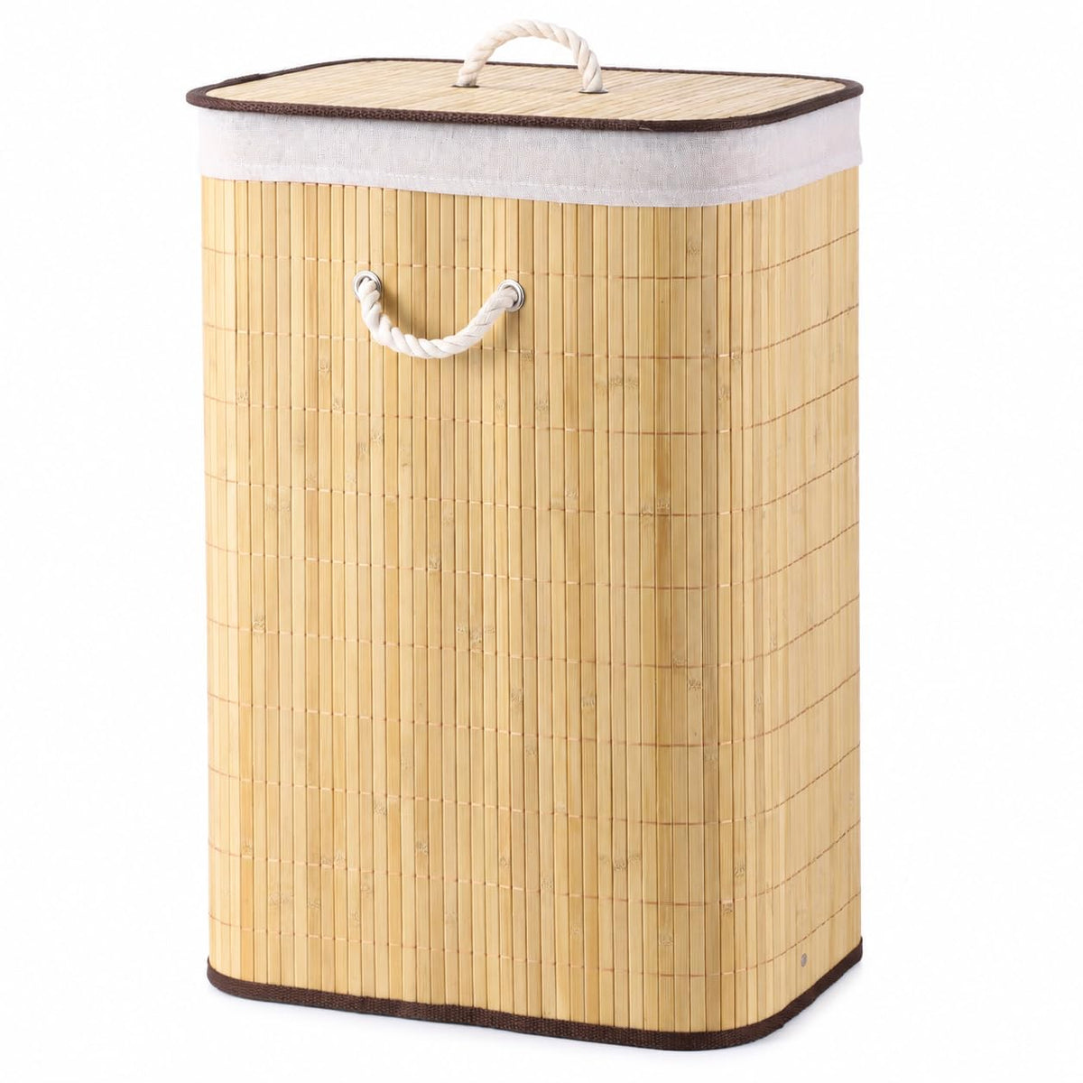 Bamboo Laundry Hamper with Lid, Foldable Clothes Basket with Lid Liner Rope Handles, Metal Frame, 15.7 x 11.8 x 23.6 in Storage 