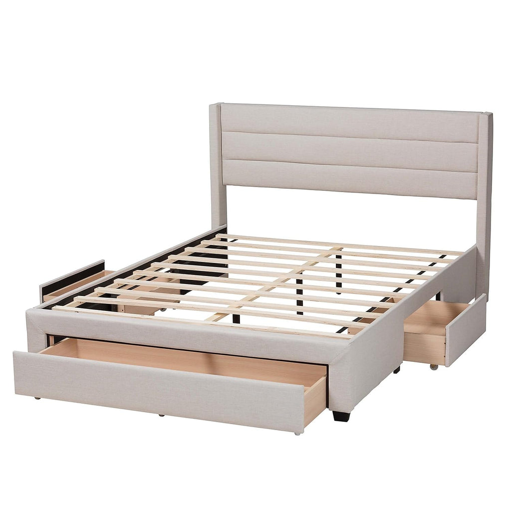 Baxton Studio Braylon Platform Storage Bed, Queen, Beige/Dark Brown (232-13078-HiT)