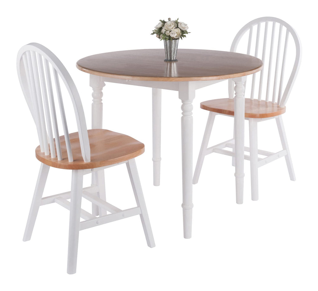 Sorella 3-Pc Drop Leaf Dining Table with Windsor Chairs - Natural and White