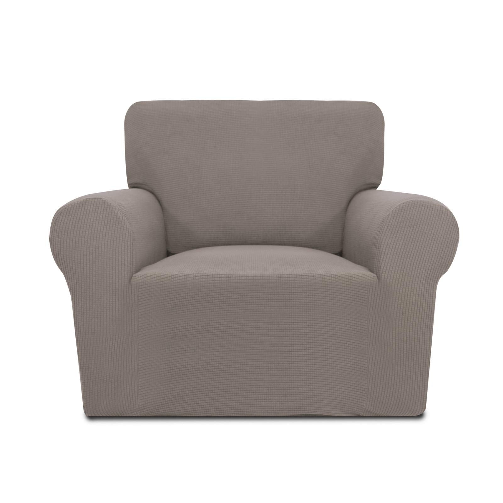 Purefit Stretch Chair Sofa Slipcover – Spandex Jacquard Non Slip Soft Couch Sofa Cover, Washable Furniture Protector With Non Skid Foam And Elastic Bottom For Kids (Chair, Taupe)