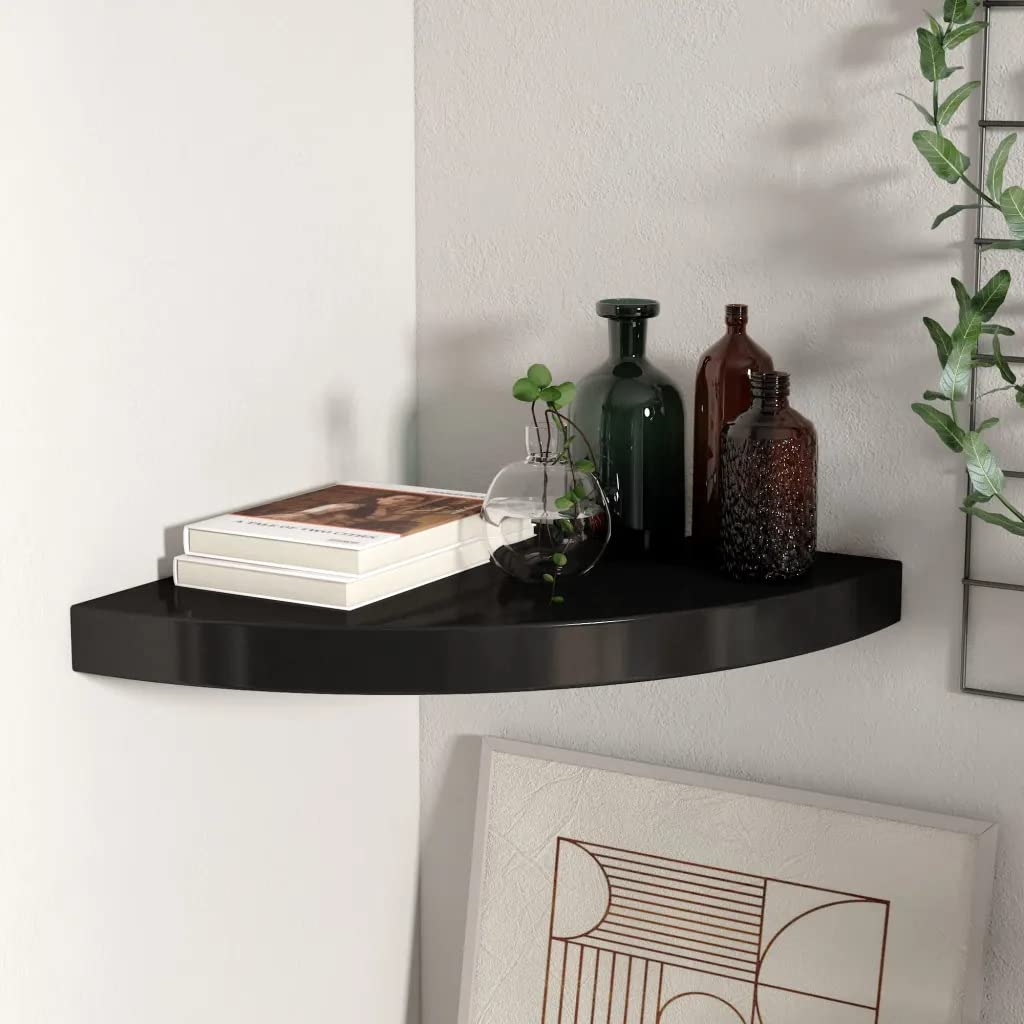 vidaXL Stylish Floating Corner Shelf - 13.8x13.8x1.5 - Quality Honeycomb MDF, Sturdy Metal - Black - Wall Mount - Modern Decor Display