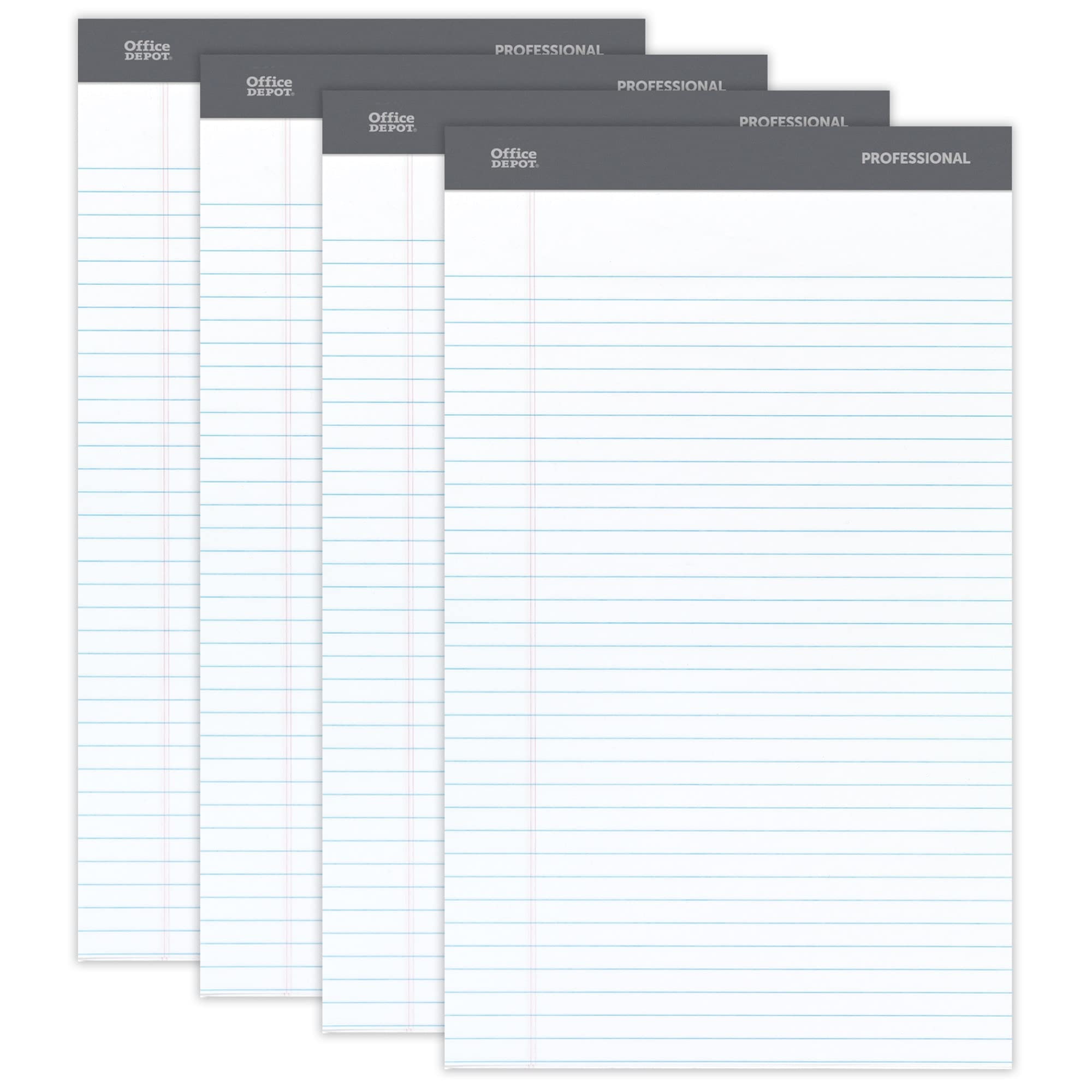 Office Depot Professional Legal Pad, 8 1/2In. X 14In., White, Legal Ruled, 50 Sheets, 4 Pads/Pack, 99490