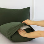 Moomee Bedding Pillowcases Pack Of 2 100% Washed Cotton Linen Like Textured Breathable Durable Soft Comfy (Olive Green, Standard