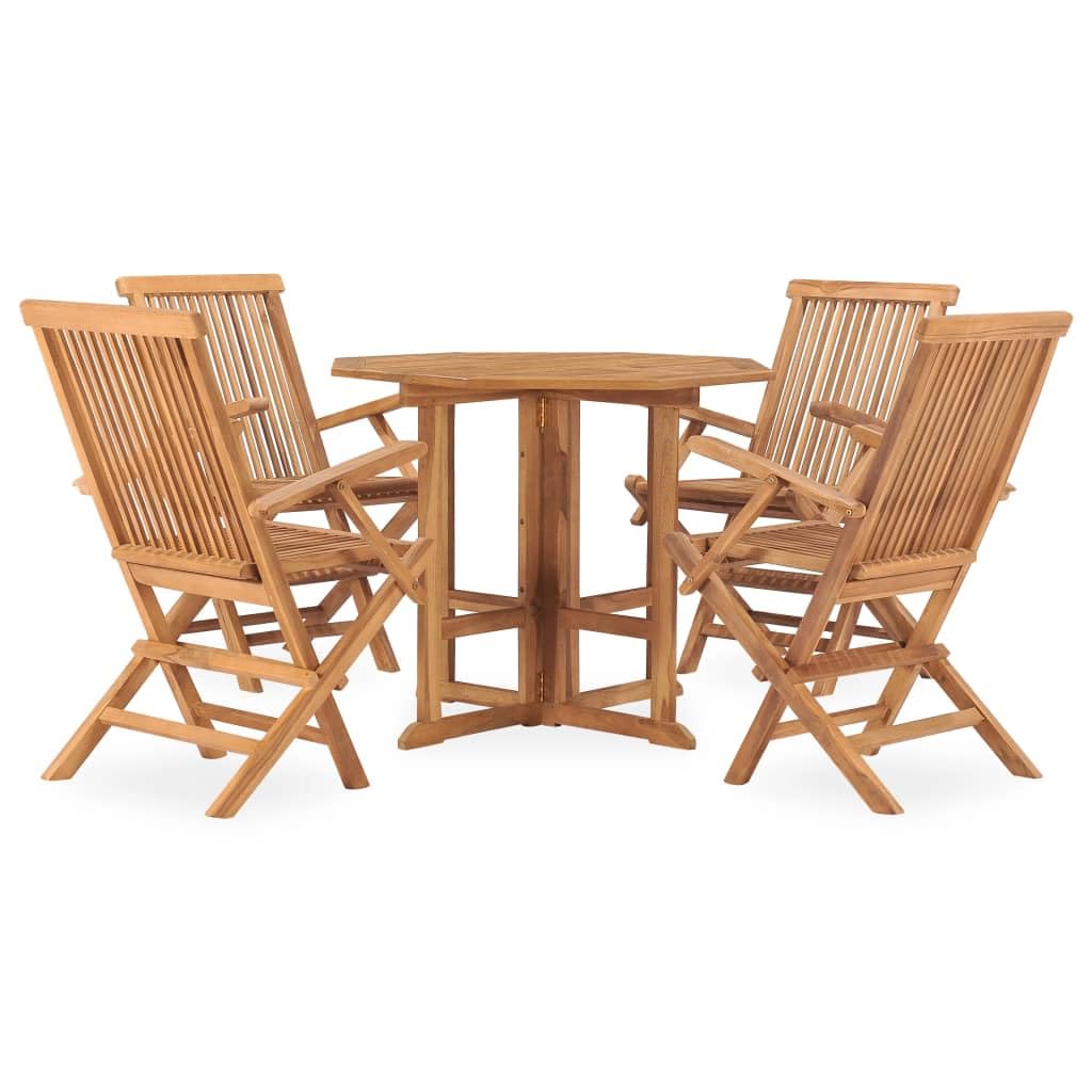 vidaXL Solid Teak Wood Folding Patio Dining Set - 5 Pieces Square Table & Chairs for Garden, Terrace