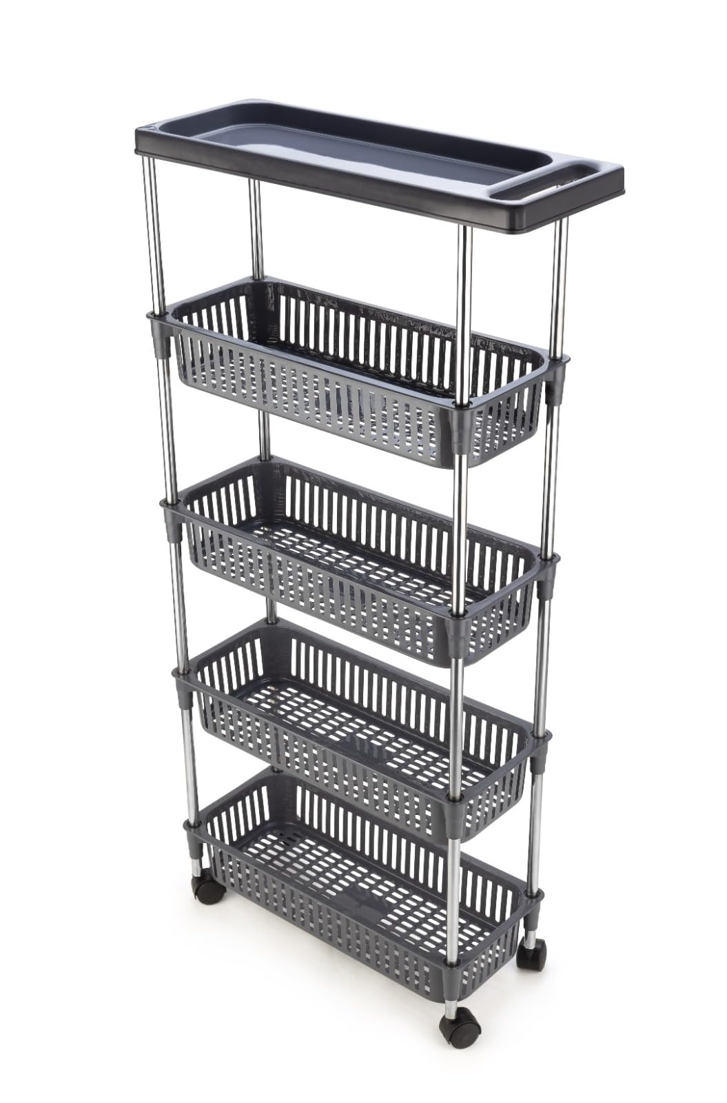 Rasvesh PlasticStainless Steel Fruit & Vegetable 4+1 Stand Kitchen Trolley | Fruit Basket | Vegetable Basket | Onion Potato Rac