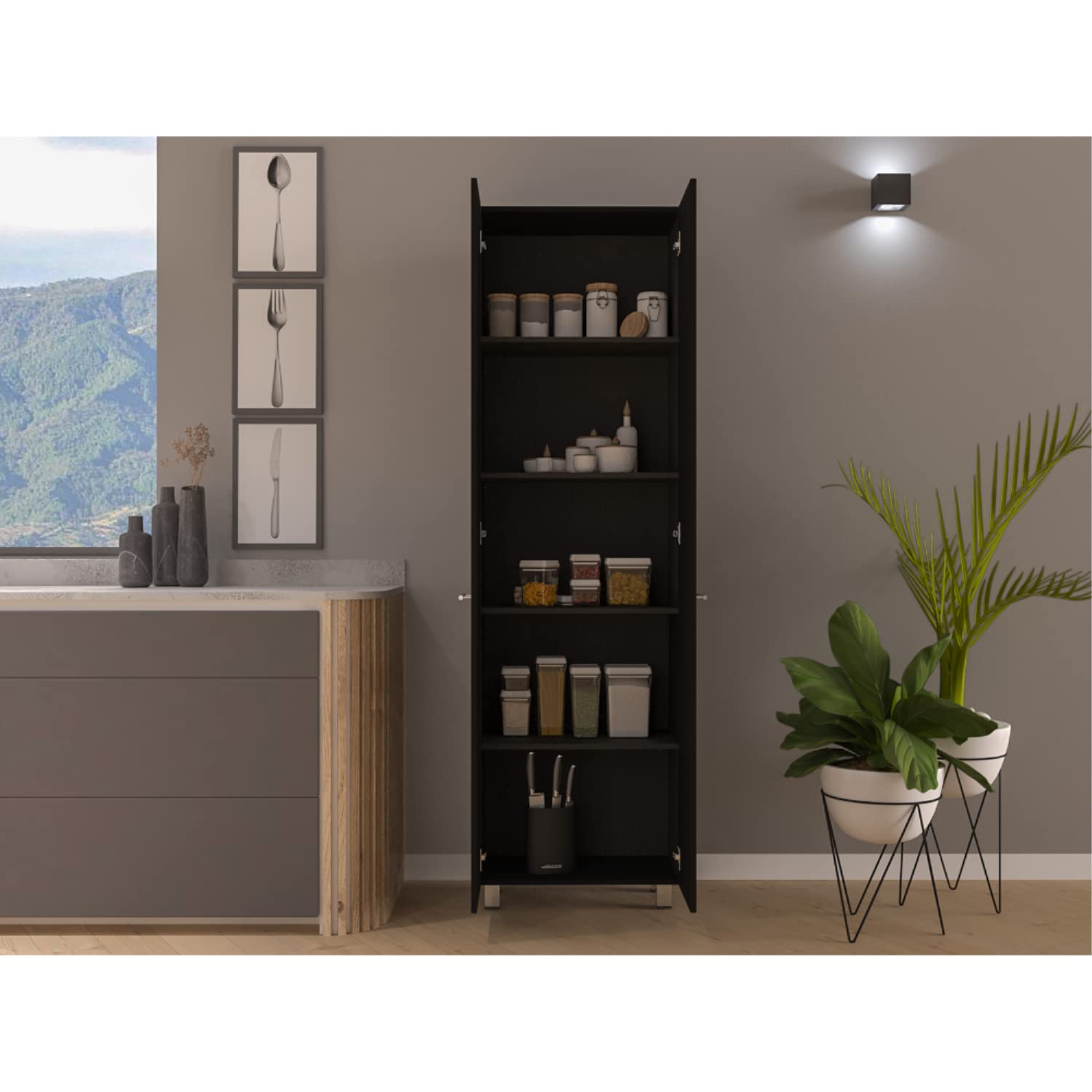 Collins Pantry Cabinet, 5 Interior Shelves, Black