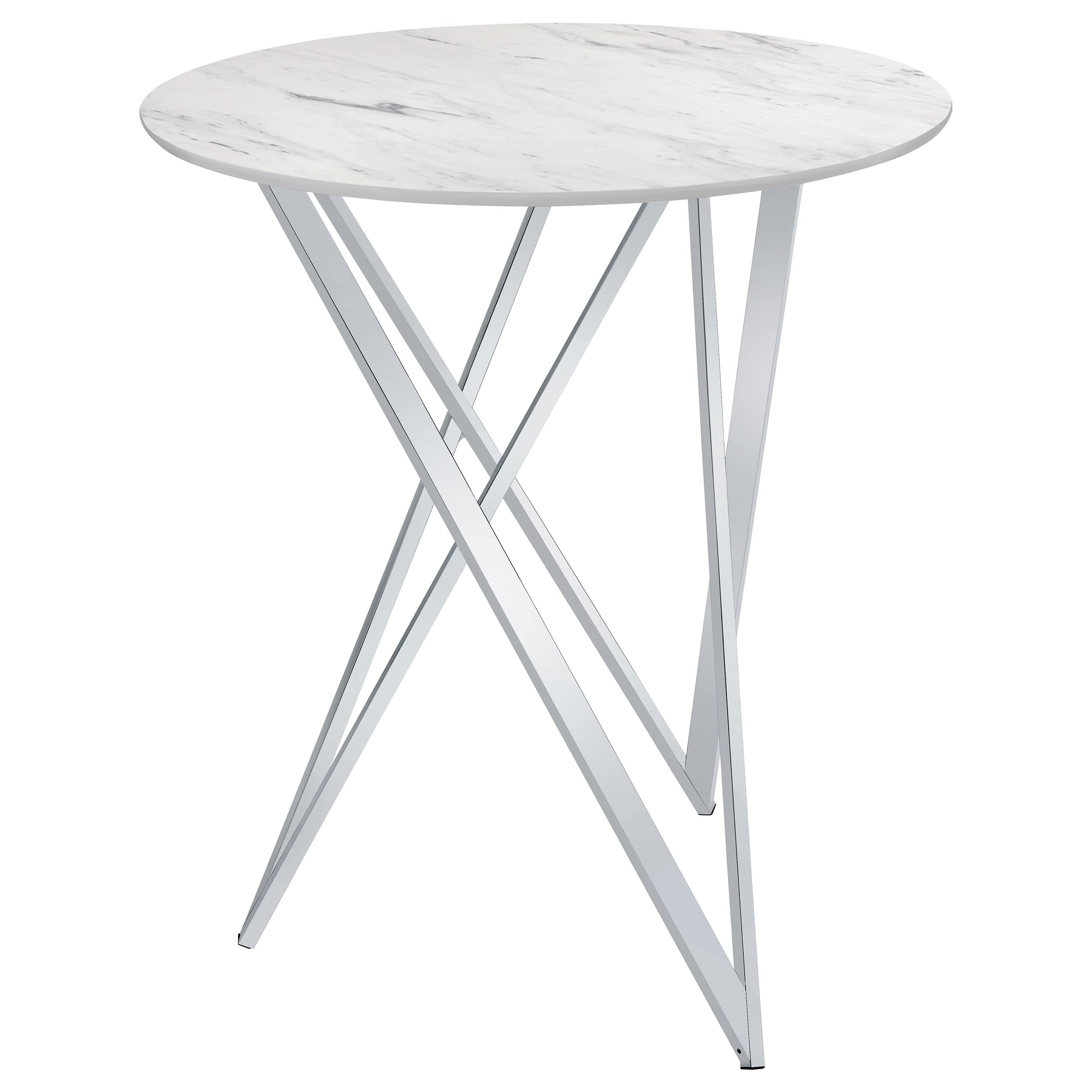 Coaster Home Furnishings Bexter Faux Marble Round Top Bar Table White and Chrome