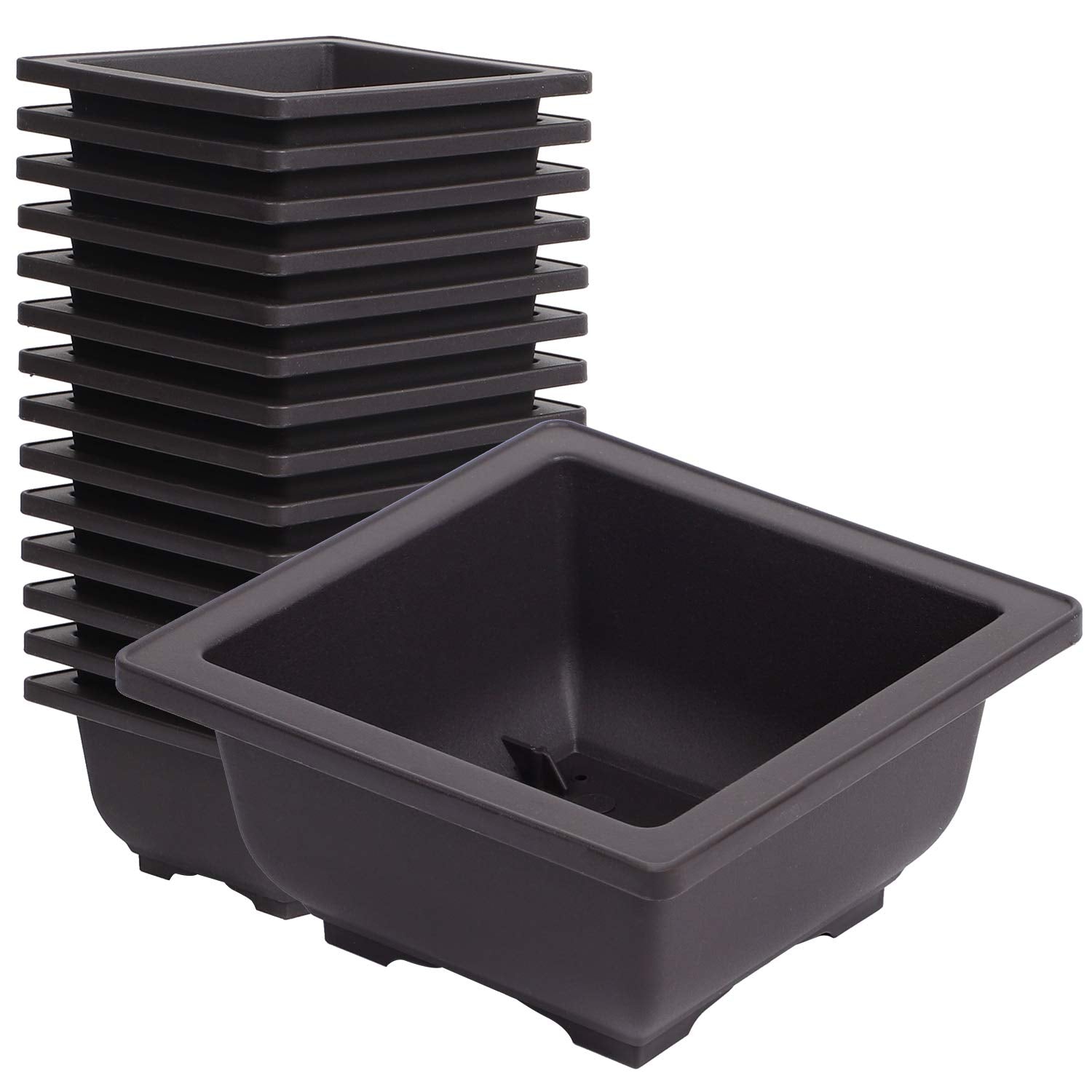 Kinjoek 15 Pcs 4.7 Inch Plant Pot, Square Plastic Bonsai Training Pots, Flower Succulent Pots Container For Garden, Indoor, Home