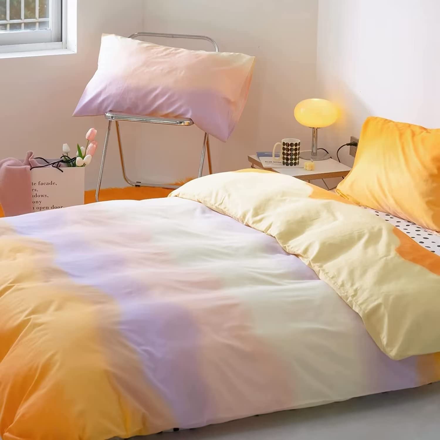 Houseri Orange Rainbow Comforter Set Twin Gradient Orange Yellow Bedding Comforters Sets Twin Size