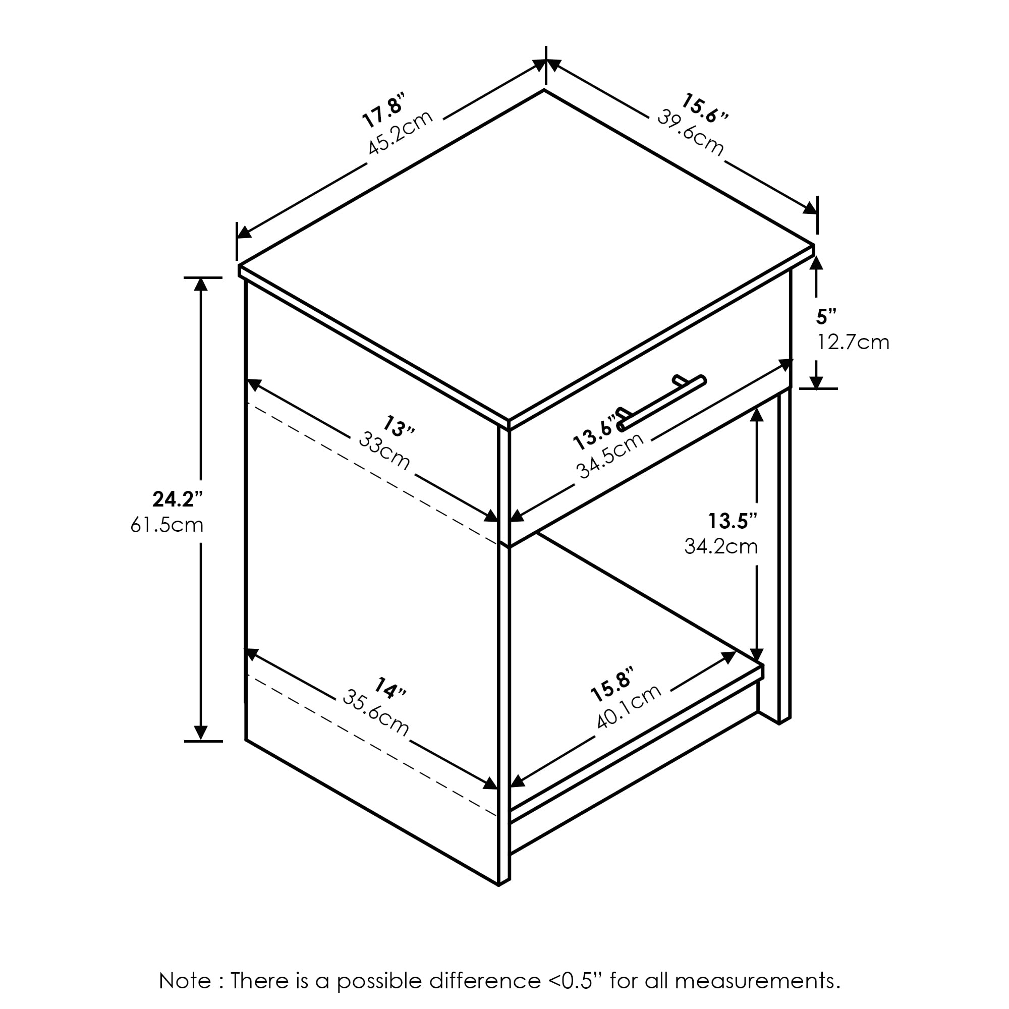 Furinno Tidur Nightstand, 2-Pack, Solid White