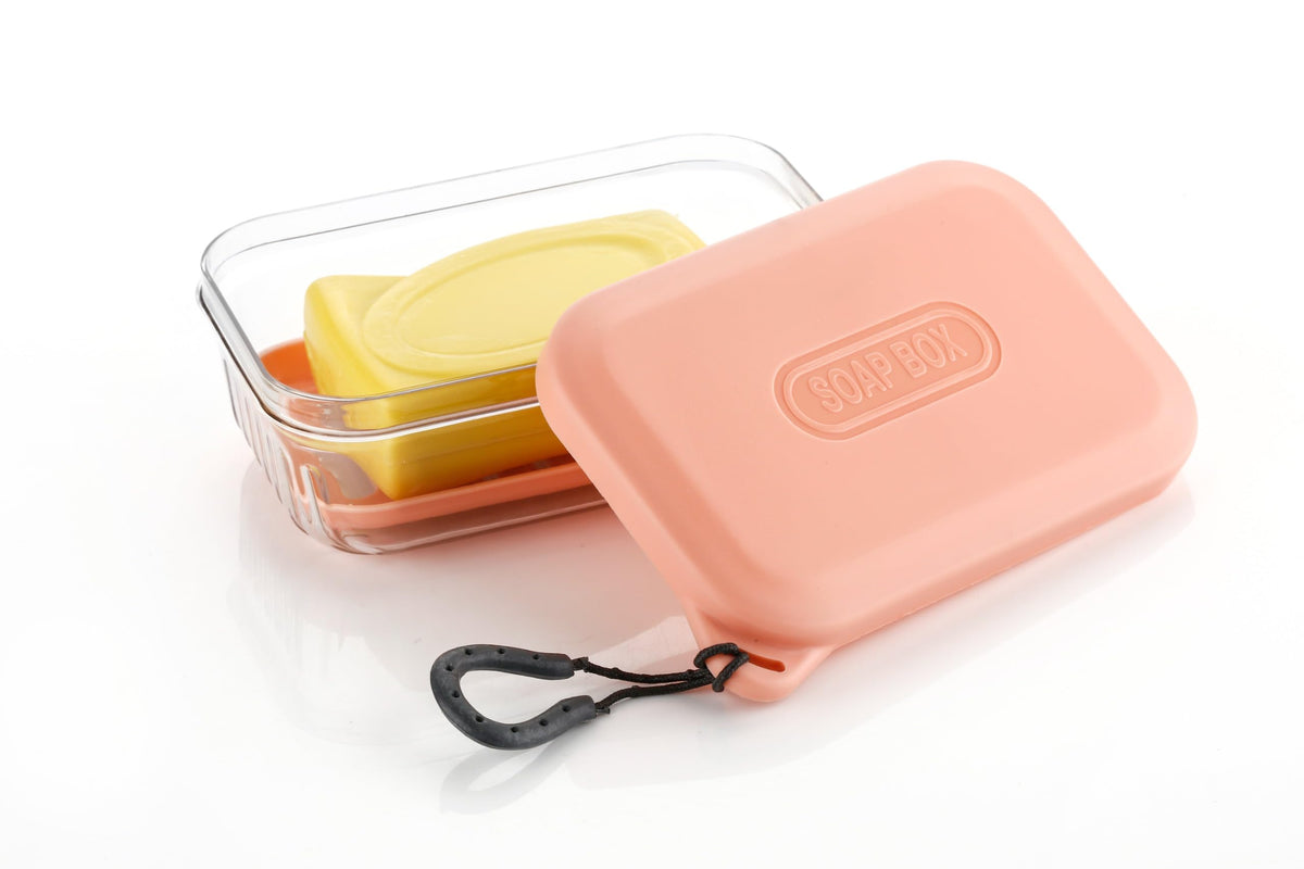 OLMARTT KITCHENWARE Portable Soap Box Container with Clear Case, Travel Soap Holder with Hook, Multicolour
