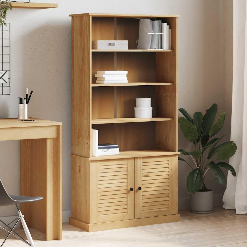 vidaXL Bookcase, Book Shelf for Living Room Bedroom Office, Display Cabinet with 6 Shelves and Door, Highboard, VIGO Solid Wood Pine