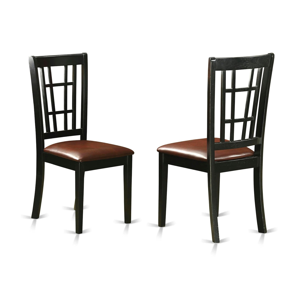 East West Furniture Nicoli Dining Room Faux Leather Upholstered Wood Chairs, Set of 2, Black