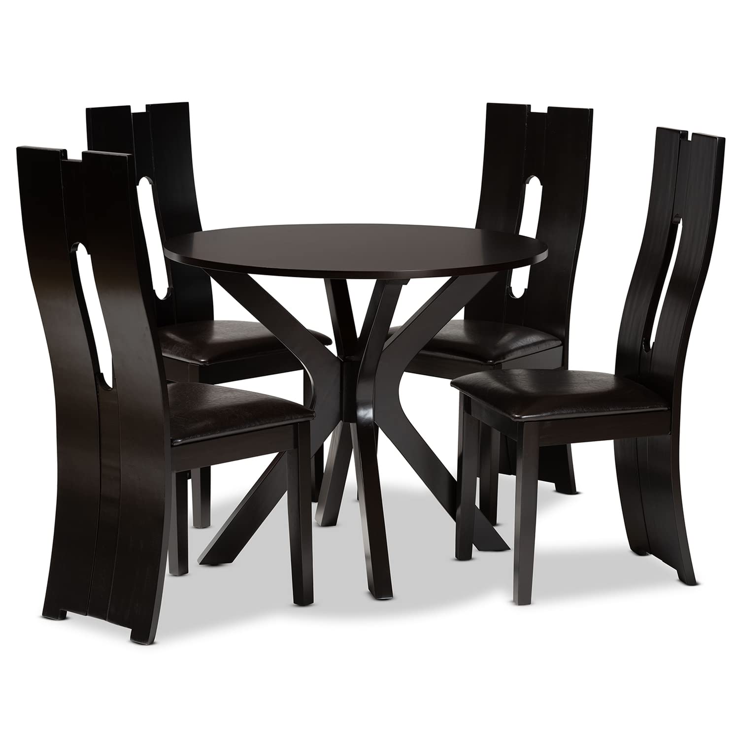 Baxton Studio Cian Dark Brown Faux Leather Wood 5-Piece Dining Set