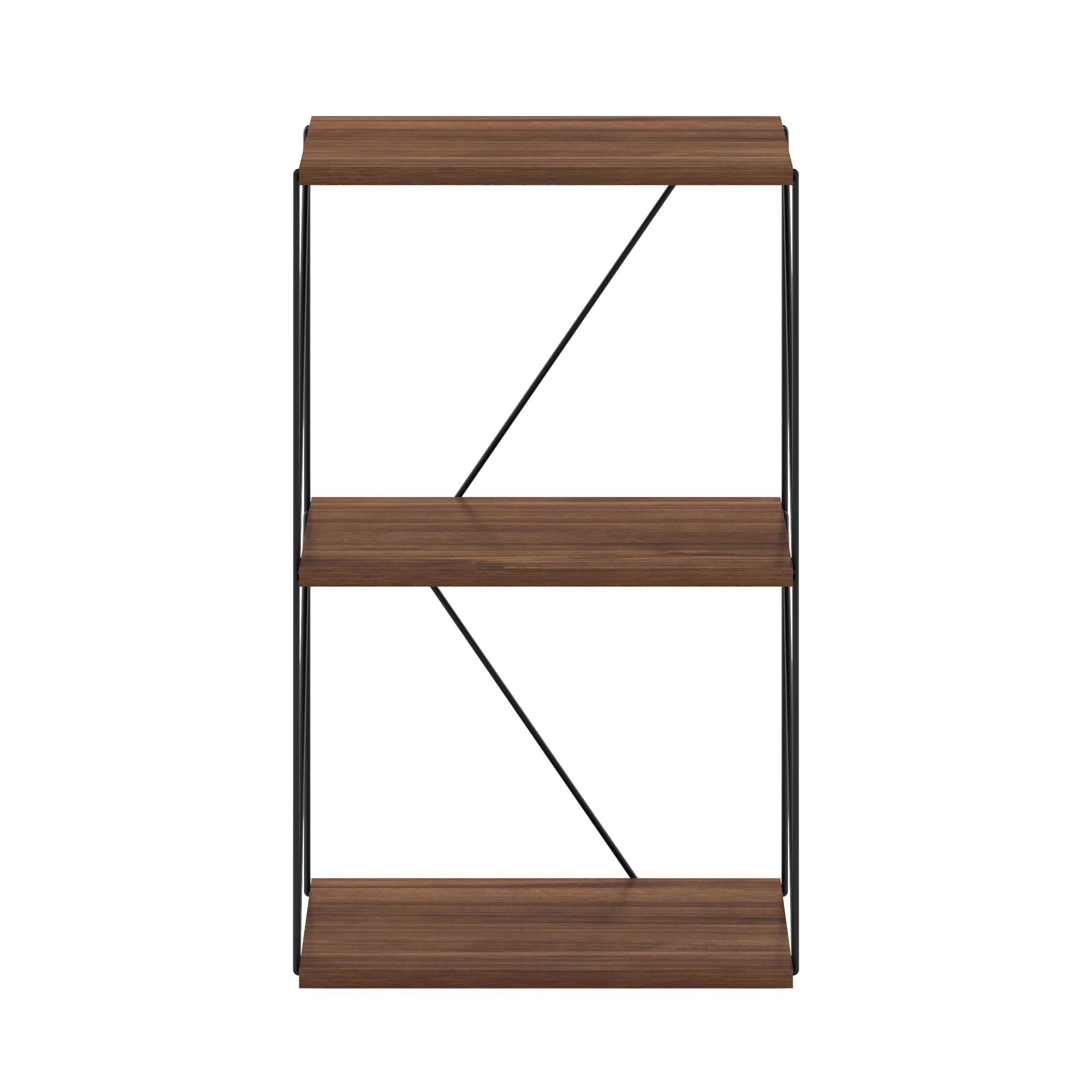 Furinno Rata 3-Tier Industrial Multipurpose Flat Base Shelf Display Rack with Metal Frame, Columbia Walnut